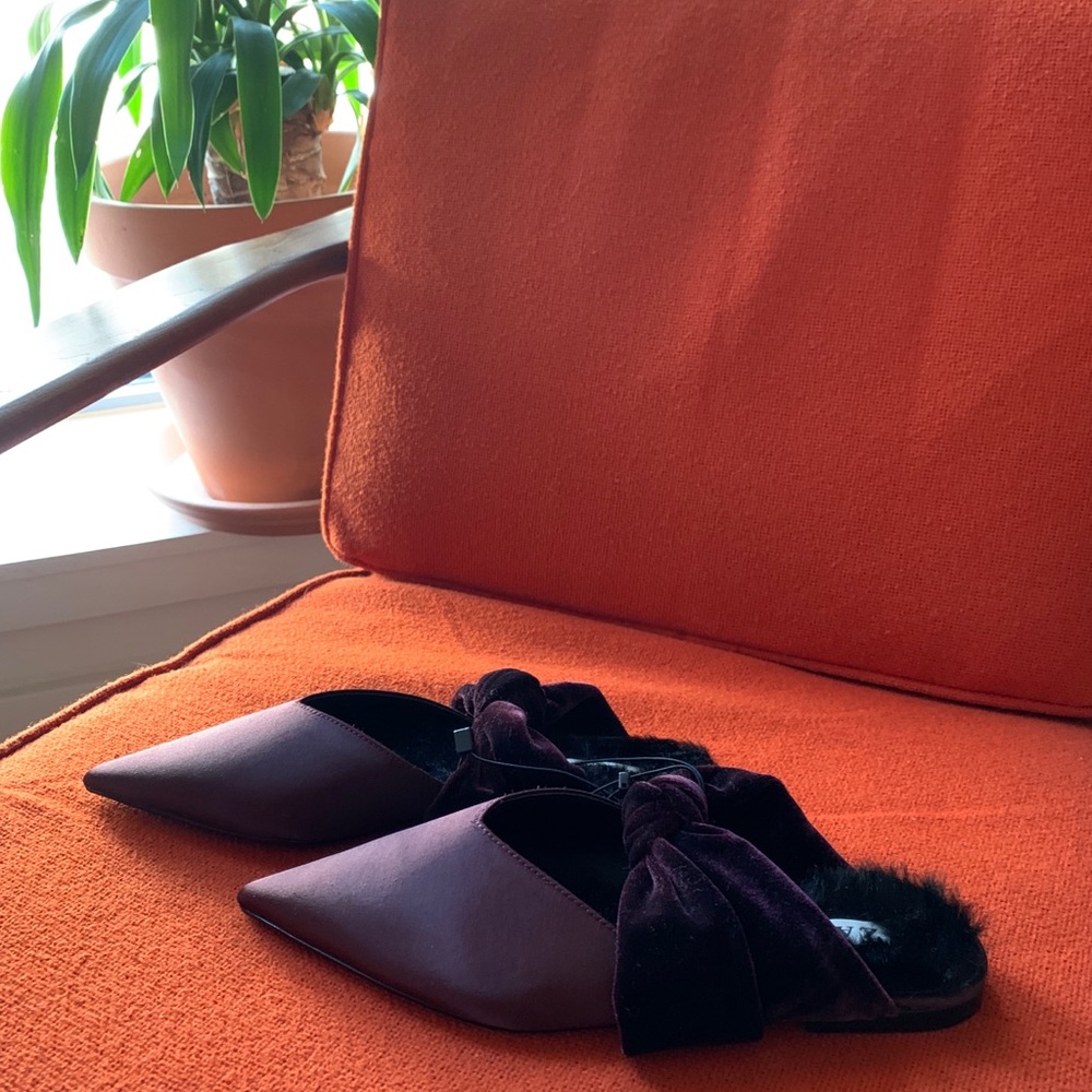 Zara special edition satin point toe slip on shoes